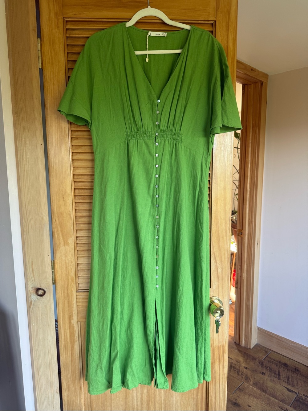 Vibrant Green Button Front Linen Dress